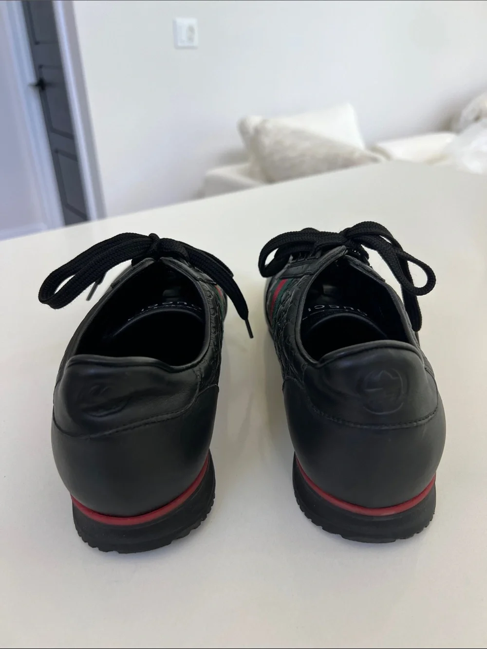 Gucci microguccissima web black leather green and red striped sneakers size 9